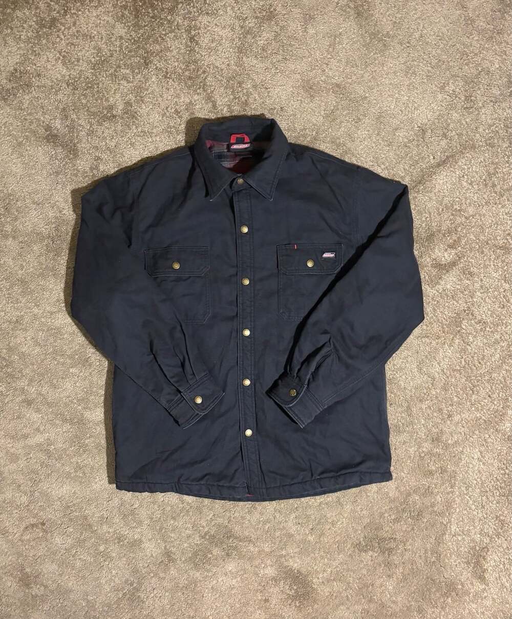 Genuine Dickies Mens Black Canvas Quilted Flannel Lined Work Shirt Jacket Size L